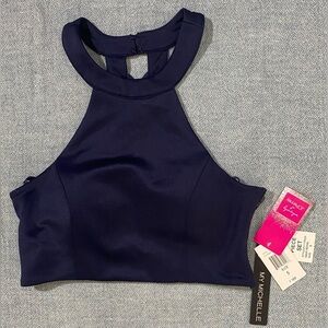 My Michelle Navy Blue Halter Criss-cross Back Cropped Top, Size 5